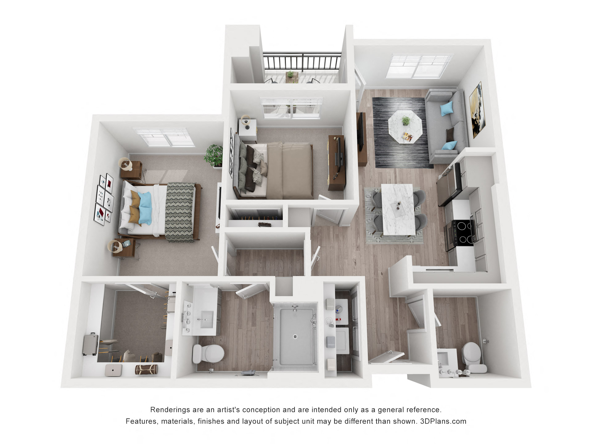 Floor plan for 2 beds, 1.5 baths, 894 sqft